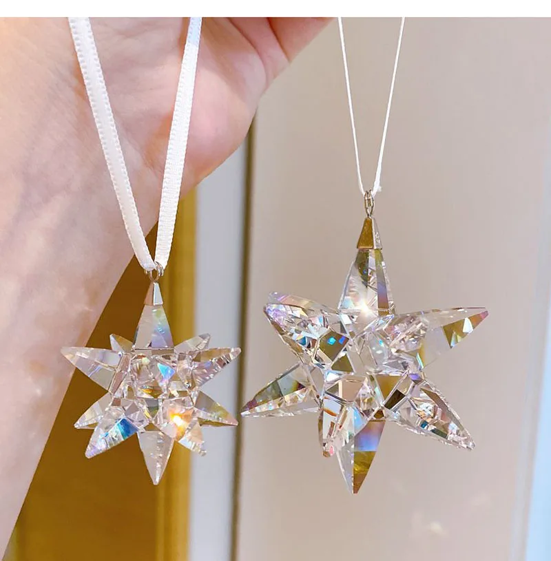 Small Pendant Austrian Crystal Star car Decoration Ornaments Sun Catcher Hanging Trim Christmas Tree Gifts craft two size