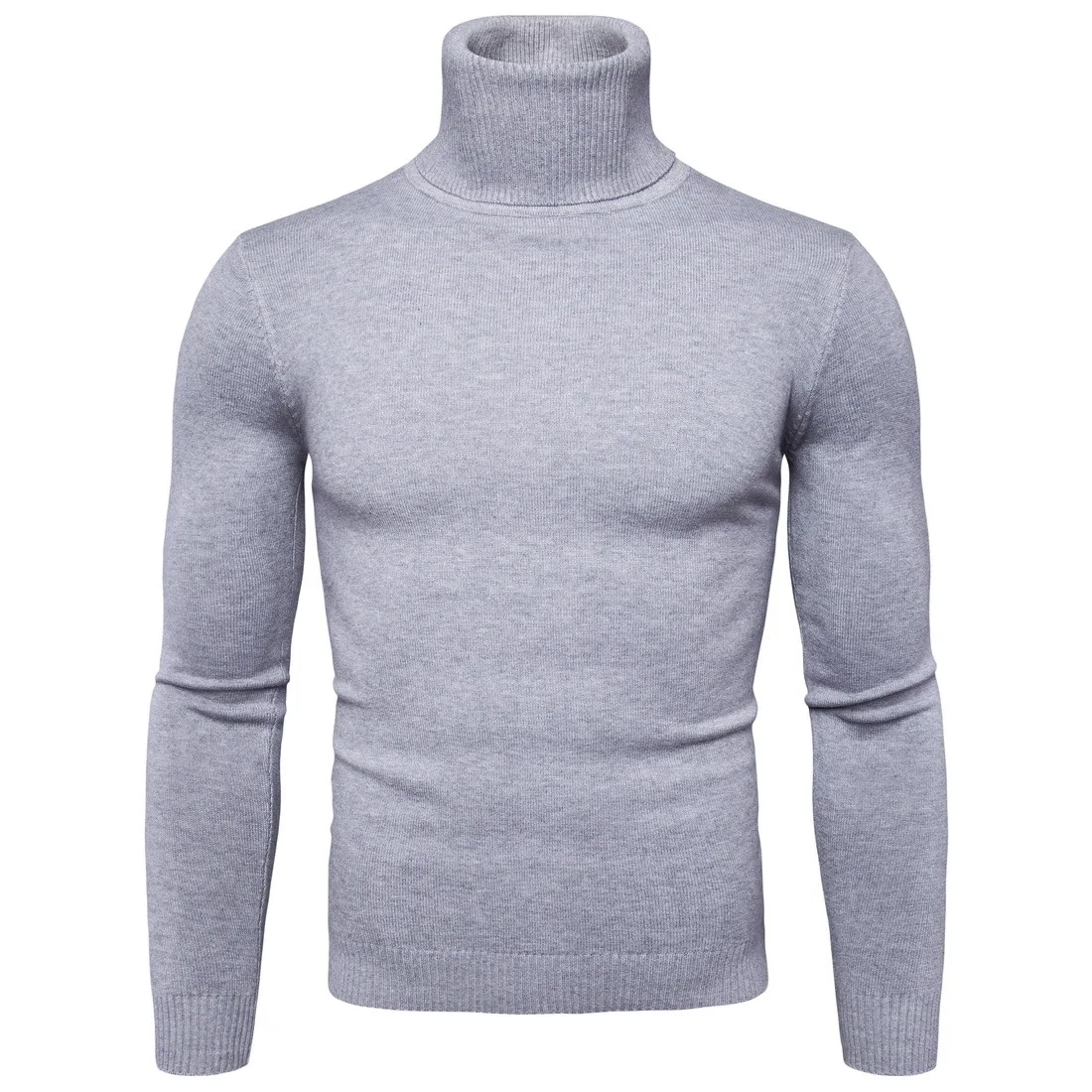 Suéter cálido de cuello alto para hombre, Jersey de punto sólido, informal, doble cuello, ajustado, Invierno