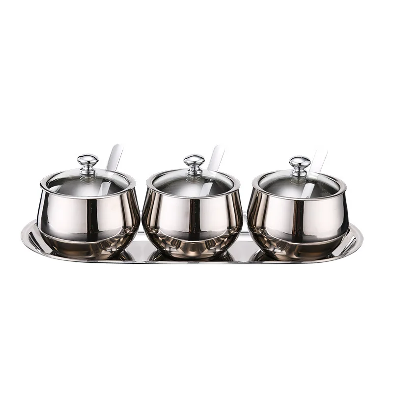 

304 stainless steel seasoning pot set household kitchen visual condiments salt sugar pepper powder high-end seasoning box