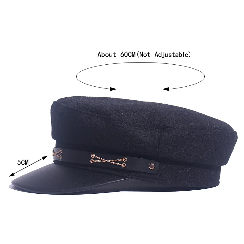 Sailor Cap Military Women Black Genuine Leather Top Army Caps Ladies Faux Leather Autumn Winter Luxury Brand Captain Hat