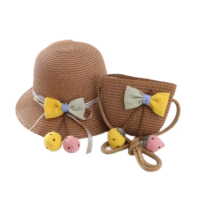 

Europe America Bowknot Strawberry Parent-Child Sun Hat Bag Set Spring Summer Brand Children Straw Hats For Women Girl Wide Brim