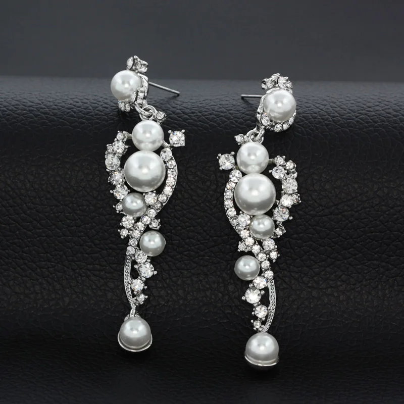 BLIJERY Fashion Simulated Pearl Crystal Statement Wedding Earrings for Women Prom Jewelry Bride Drop Earrings Boucles d\'oreill