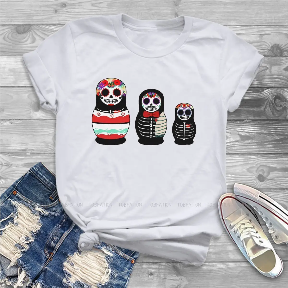 Matrioskas Matryoshka Doll Russian Tea Women T Shirt Day of the Dead Female Tops Harajuku Funny Tees Ladies Tshirt