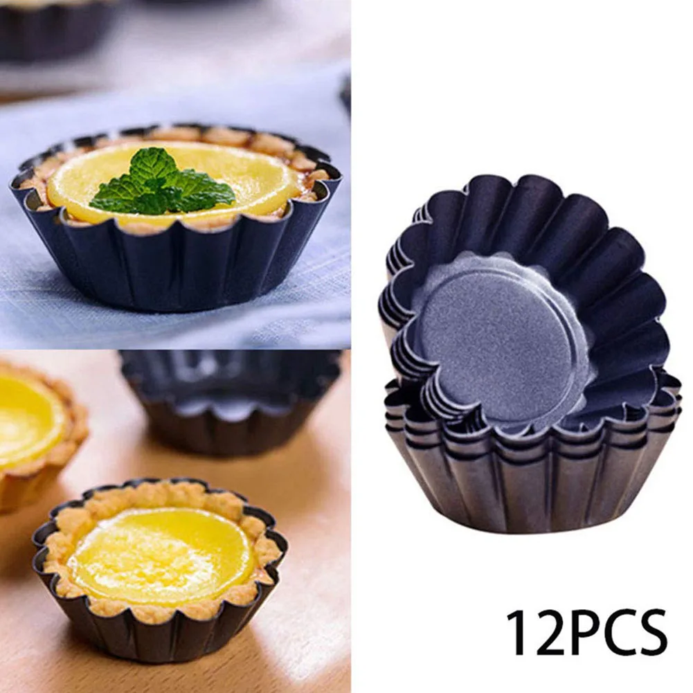12Pcs Mini Rotonda Antiaderente Torta Pan In Acciaio Al Carbonio Tortino Stampo Uovo Stampo Da Crostata di Latta Della Torta Della Focaccina Stampi Stampo