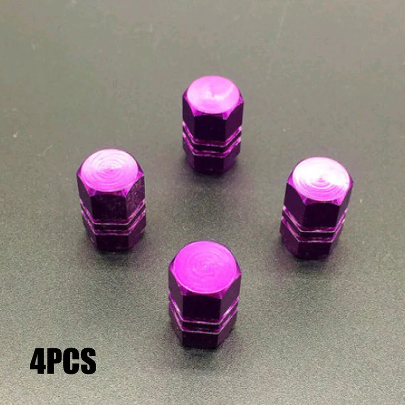 4pcs Purple Chrome Aluminum Nipple Caps Tire Wheel Rims Stem Air Valve Caps Tyre Cover Car Useful Exterior Parts Car Accessories