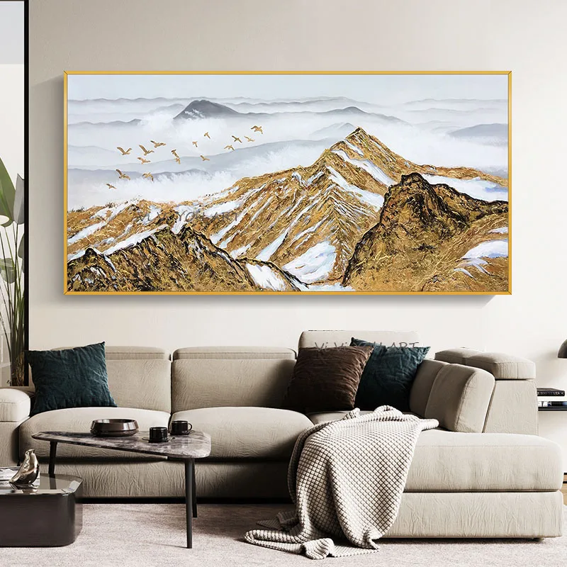 

100% Light Luxury Living Room Sofa Background Wall Paintings Modern Minimalist Decoration Atmosphere European Mountain Scenery