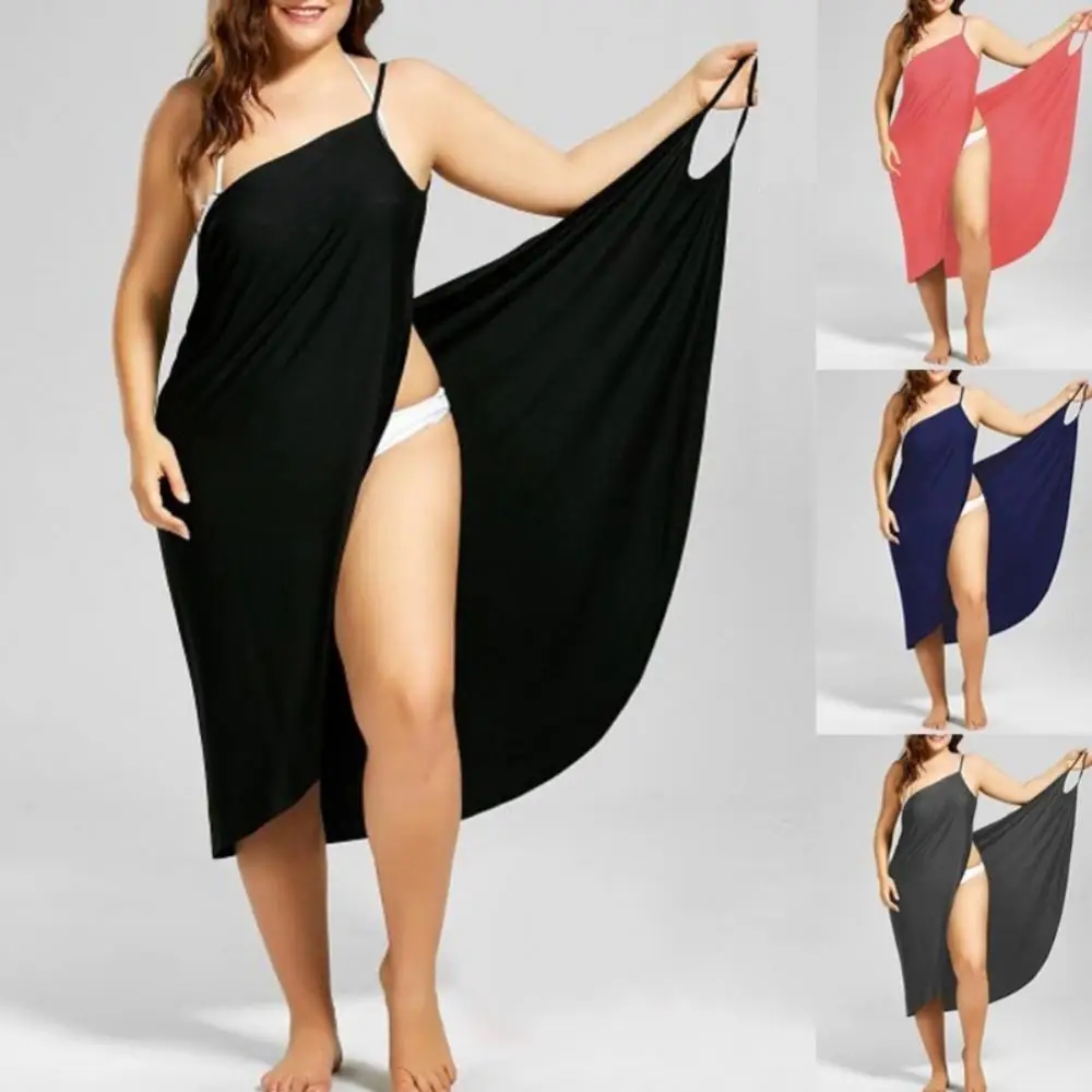 2023 Plus Size Summer Beach Sexy Women\'s Pure Color Sling Wrap Skirt Bikini Cover Up Skirt Apron Beach Dress