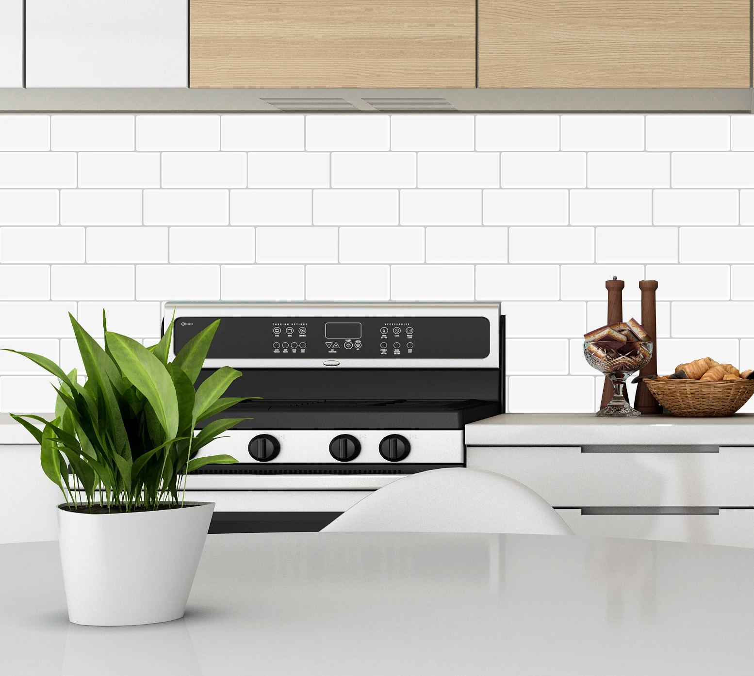Vividtiles White Self Adhesive Wallpaper 3D Peel and Stick Subway Wall Tiles for Kitchen & Bathroom Backsplash Decor - 5 Sheets