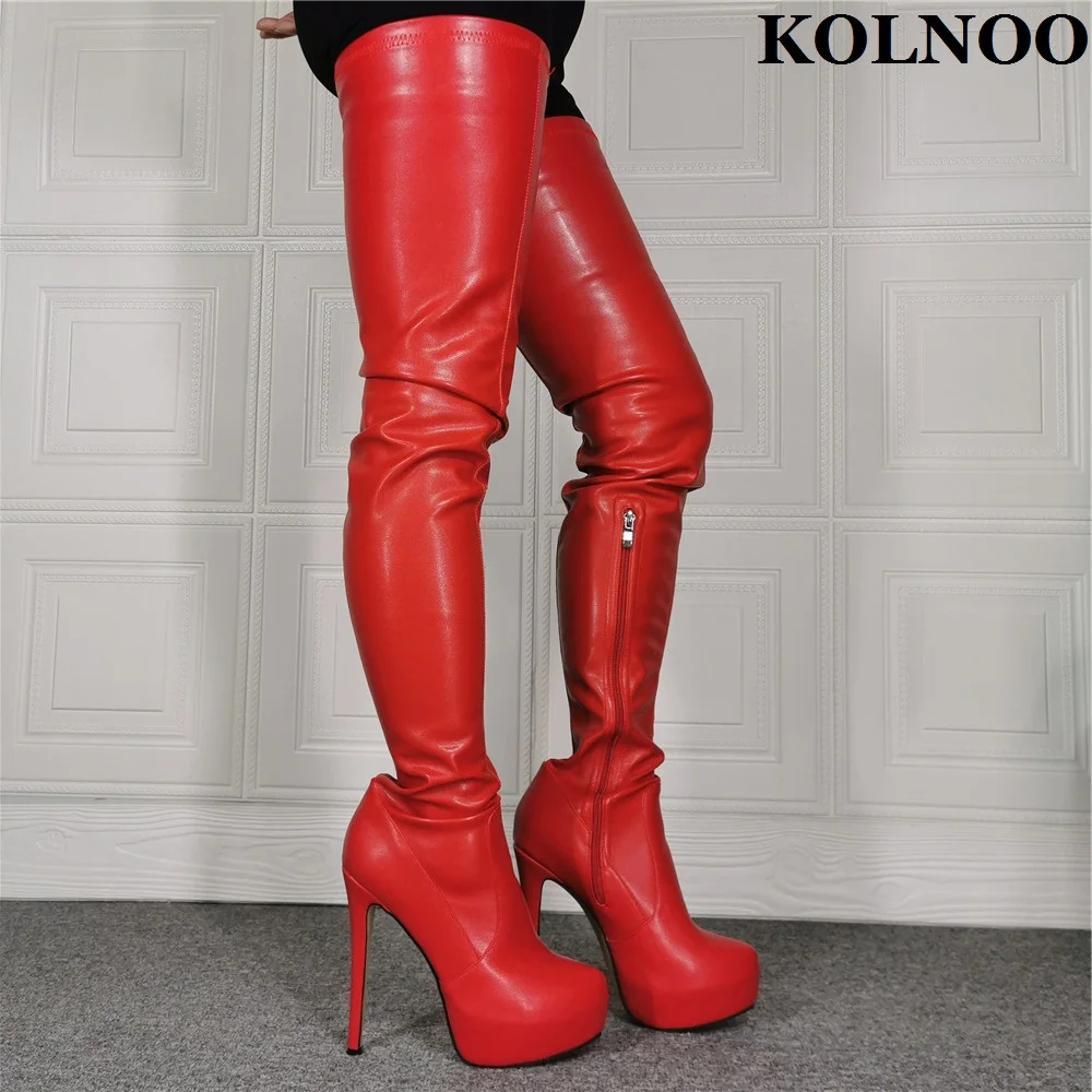 

Kolnoo New Real Photos Womens Thigh-high Boots Sexy High Heel Party Prom Over Knee Boots Evening Winter Fashion Long Red Shoes