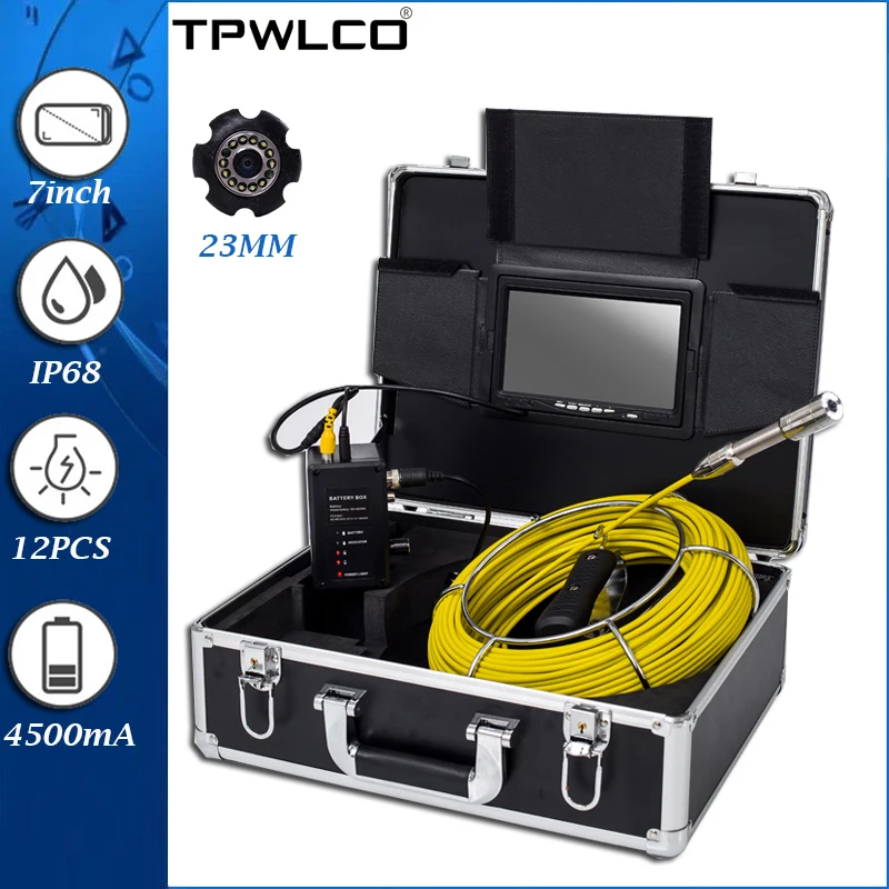 

Waterproof Industrial Endoscope Inspection System 7" LCD Display 20m 23mm Pipe Inspection Color LED Camera IP68 Waterproof