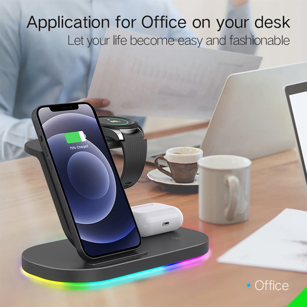 3 IN 1 Wireless Charger Station สำหรับ Samsung S21/S20/S10 Galaxy 4คลาสสิกสำหรับ iPhone 13 12 Airpods 2 Pro