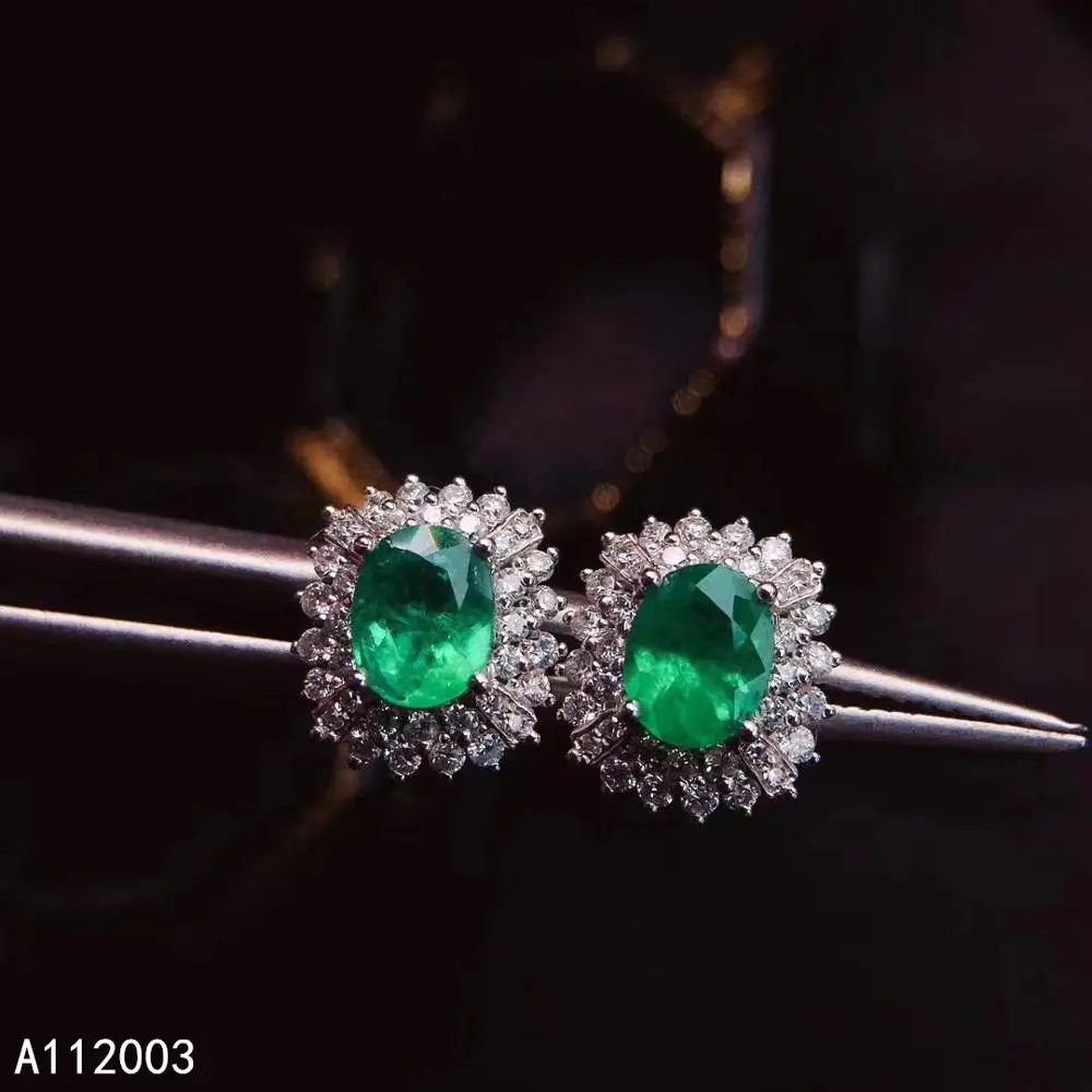 

KJJEAXCMY Fine Jewelry 925 sterling silver inlaid natural gemstone Emerald female earrings Ear studs trendy support detection