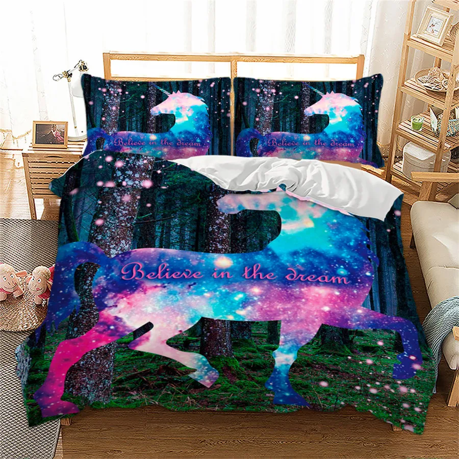 

glittering unicorn digital art bedding set king queen double full twin single size bed linen set