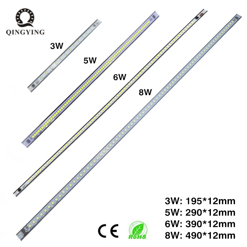 

50pcs AC220V SMD2835 LED Bar Light 3W 5W 6W 8W 20/30/40/50cm White Warm White Red Green Blue Aluminum LED Strip For T5 T8 Tube