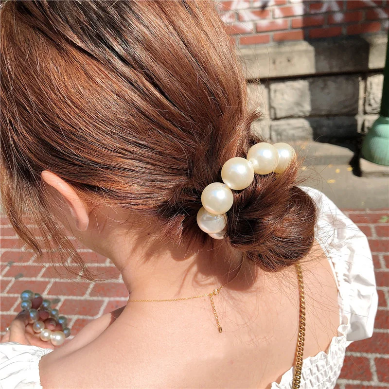 Ruoshui Woman Big Pearl Hair Ties Fashion Korean Style Hairband Scrunchies Girls Ponytail Holders Rubber Band Hair Accessories