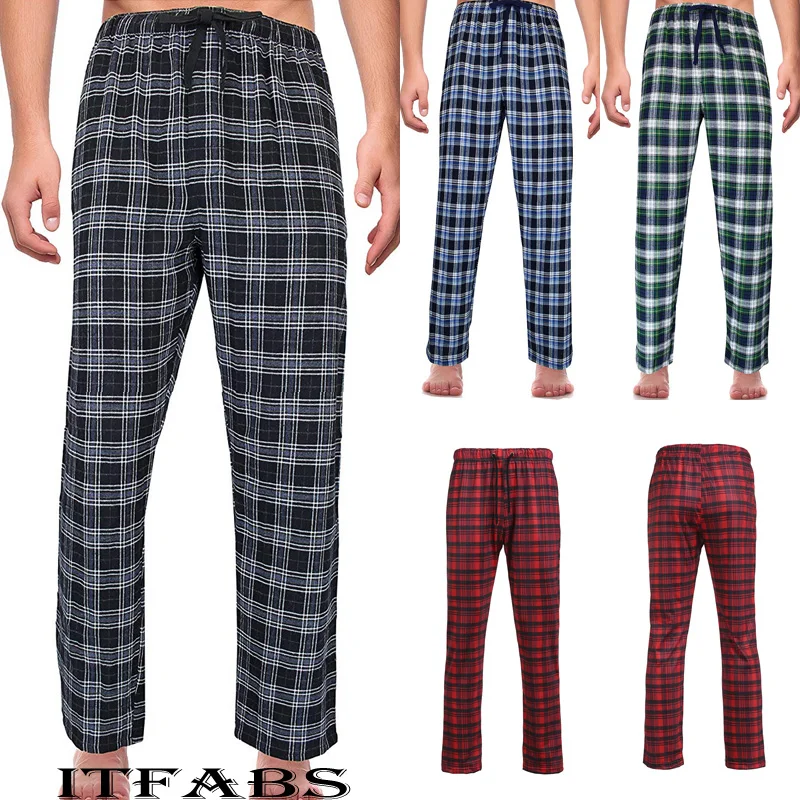 Size M-2XL Casual Loose Pants Trousers Men\'s Loose Sleep Bottoms Plaid Flannel Lounge/Pajama Pants