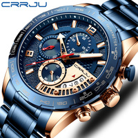 CRRJU Mens Watches Fashion Stainless Steel Business Watch Luxury Luminous Waterproof Chronograph Quartz Watch Relogio Masculino