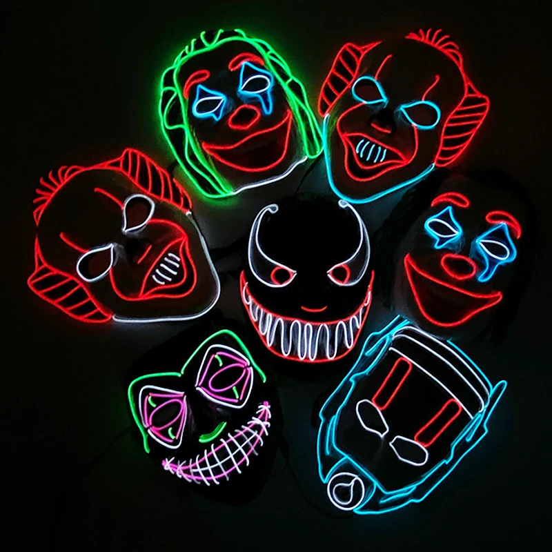 Horror Halloween Neon Mask Clown Mask Cosplay Party Costume Supplies Led Mask Masque Masquerade Party Masks Glow In The Dark