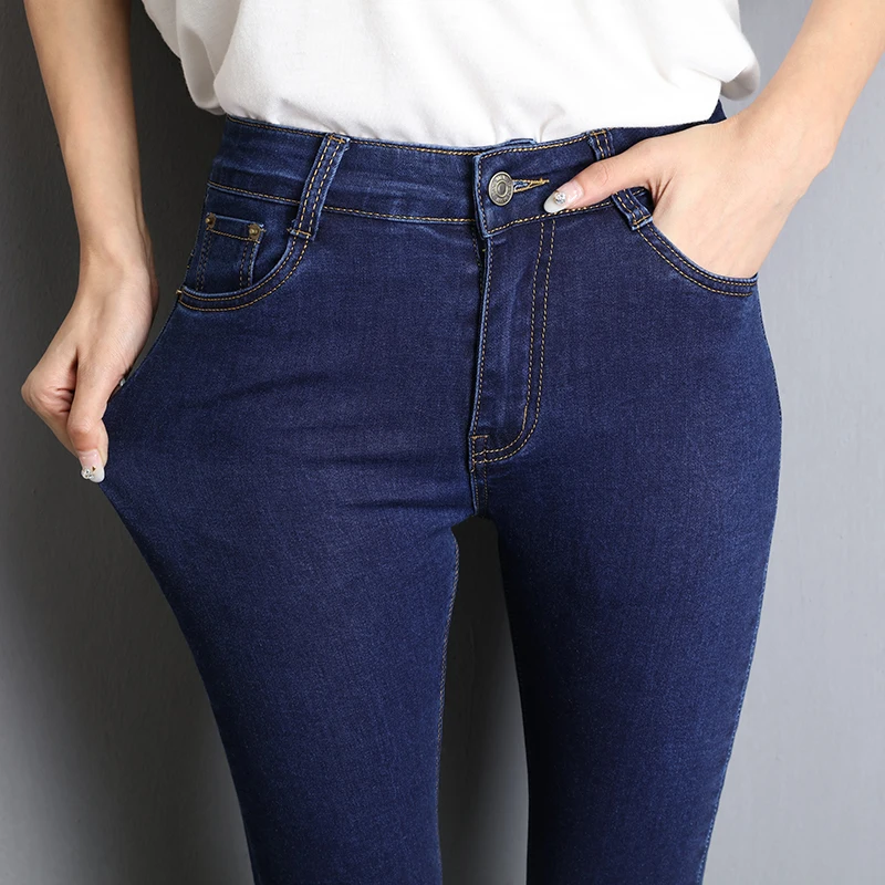 

Women's Pants Jeans Blue Gray Black Woman High Elastic Stretch Jeans Female Washed Denim Skinny Pencil Pants 25-40