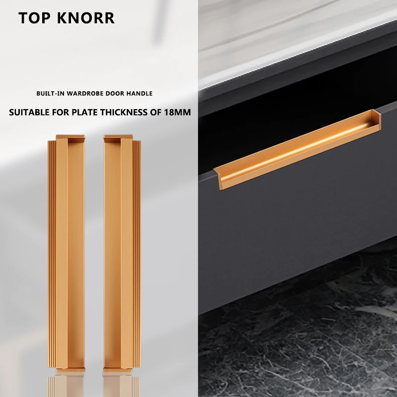 

TOP KNORR Furniture Handle Cabinet Door Handle Modern Brushed Gold Drawer Bathroom Cabinet Decorative Invisible Door Handle
