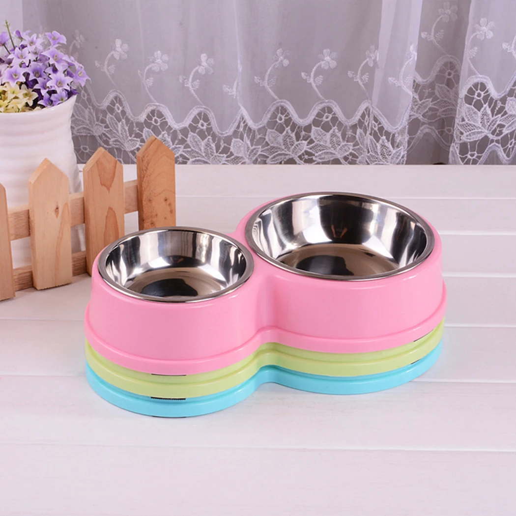 Double Pet Bowls Dog Food Water Feeder Stainless Steel Pet Drinking Dish Feeder Cat Puppy Feeding Supplies Small Dog Accessories