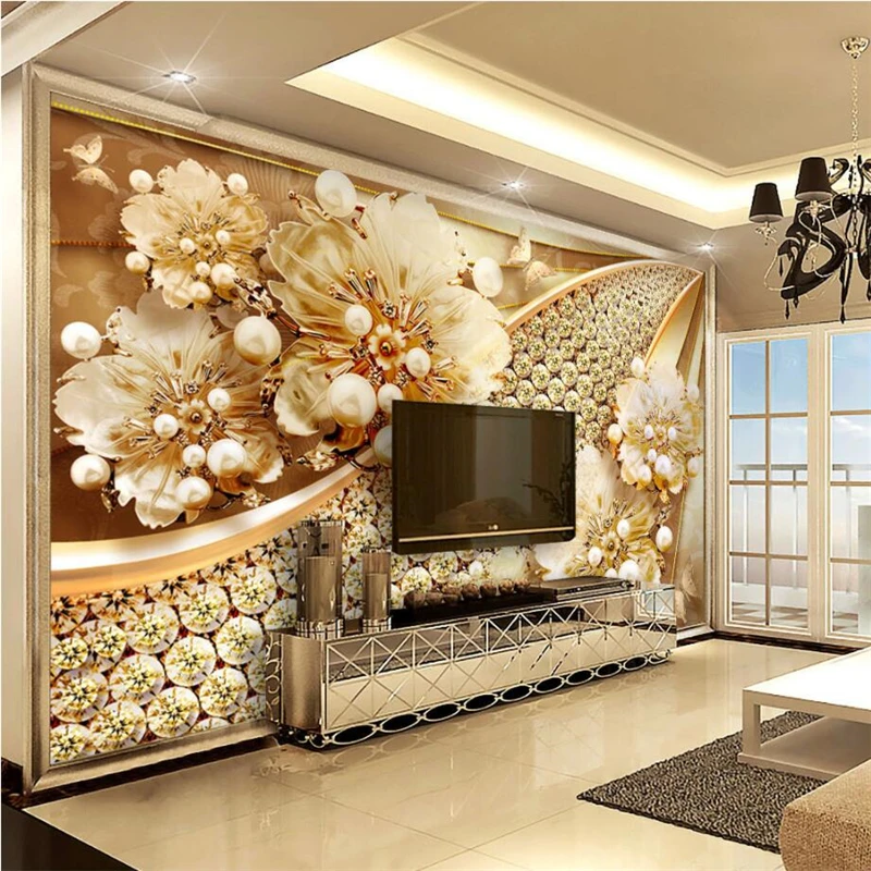 

wellyu Customized large mural painter living room bedroom TV mural jewelry flower diamond background wall 3d wallpaper