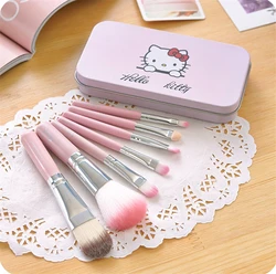 Saiantth Iron Box 7pcs kitty cat makeup brushes set mini cute portable beauty foundation blush lip eyeshadow eyebrow cosmetic