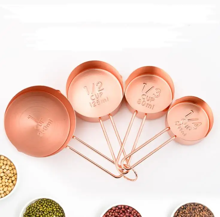 High Quality Copper Stainless Steel Measuring Cups 4 Pieces Set Kitchen Tools Making Cakes and Baking Gauges Measuring Tools SN