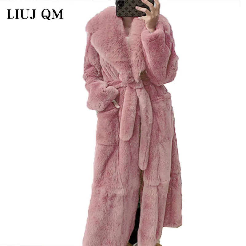 Cappotto oversize inverno donna spessa calda X-lunga giacca in pelliccia sintetica femminile di alta qualità soffice pelliccia di coniglio parka