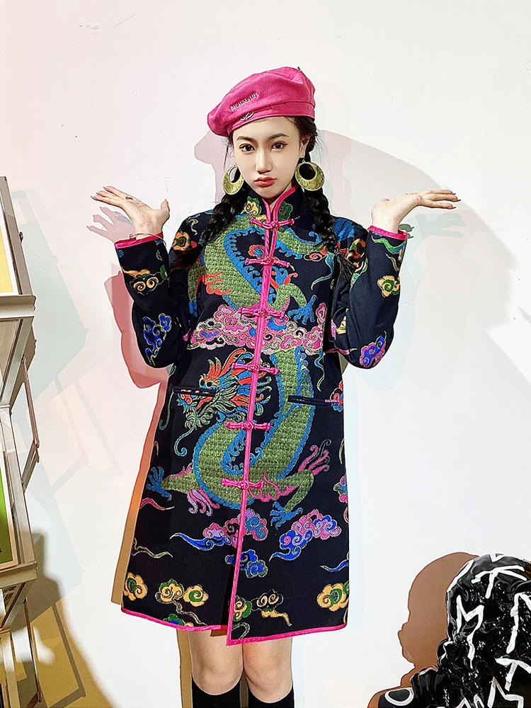 

Chinese Dress Qipao Black Hanfu Cheongsam Dresses Chinese Style Retro Embroidery Tang Costume Women's Clothing Oriental Dress