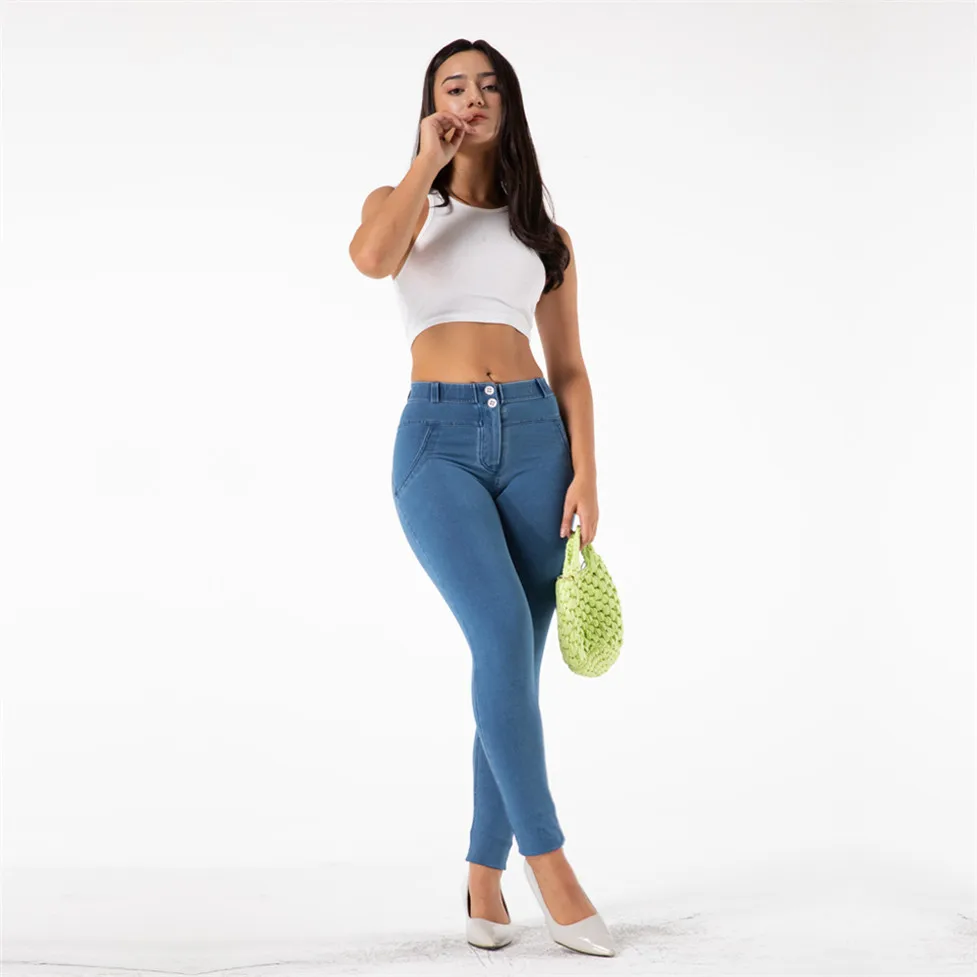 Shascullfites Melody Jeans für Damen, gerades Bein, klassisch, Stretch, blau, Scrunch-S Bum-Lifting-Jeans, mittlere Taille