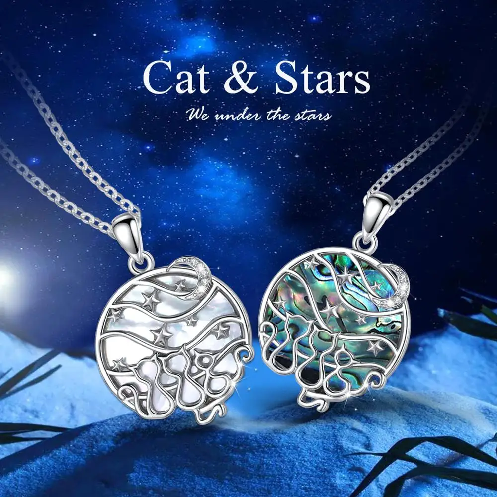 Eudora-عقد من الفضة الإسترليني عيار 925 مع قلادة على شكل نجمة القمر والقطط ، مع قلادة من اللؤلؤ الأزرق والأبيض ، للنساء CYMBD014 #2