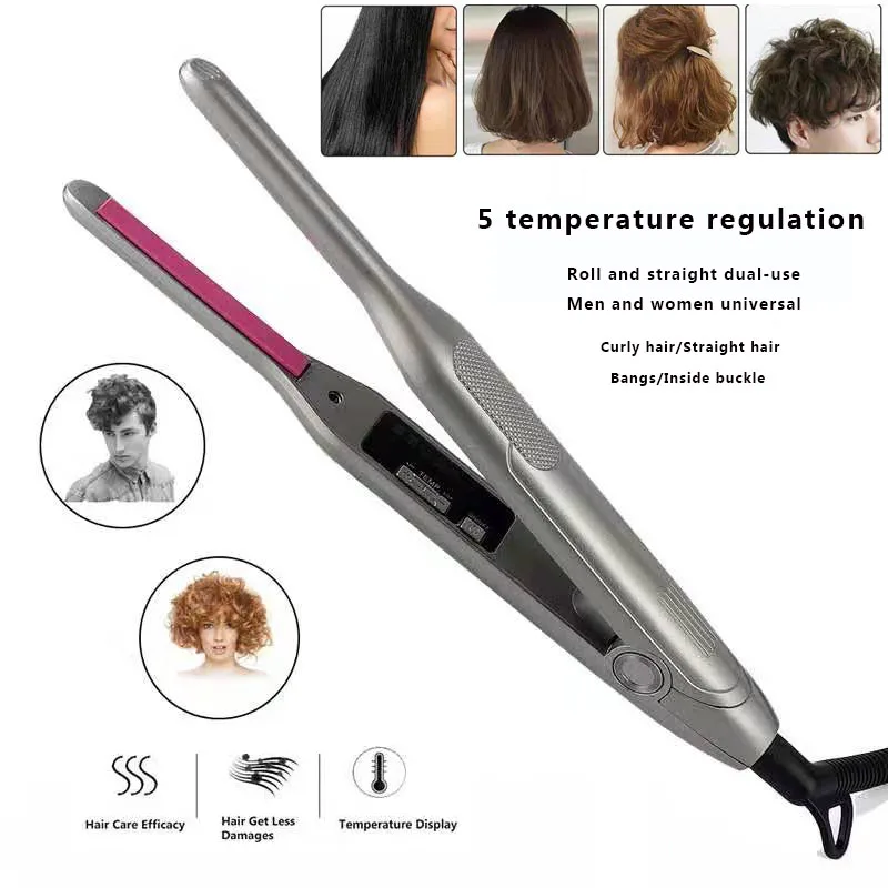 8mm Slim Plate Mini Hair Straightener Iron Man Moustache Hair Clipper Ceramic Coating for Short Hair Curler