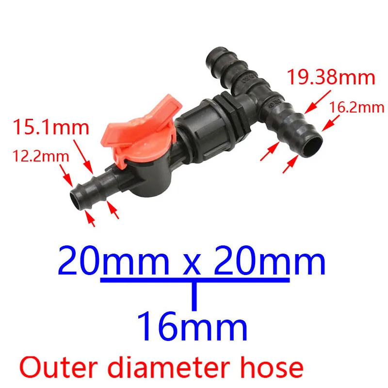 Garden irrigation tee 25mm 20mm to 16mm Tee connector reducer water splitter With tap 1/2 3/4 wate connector 1pcs