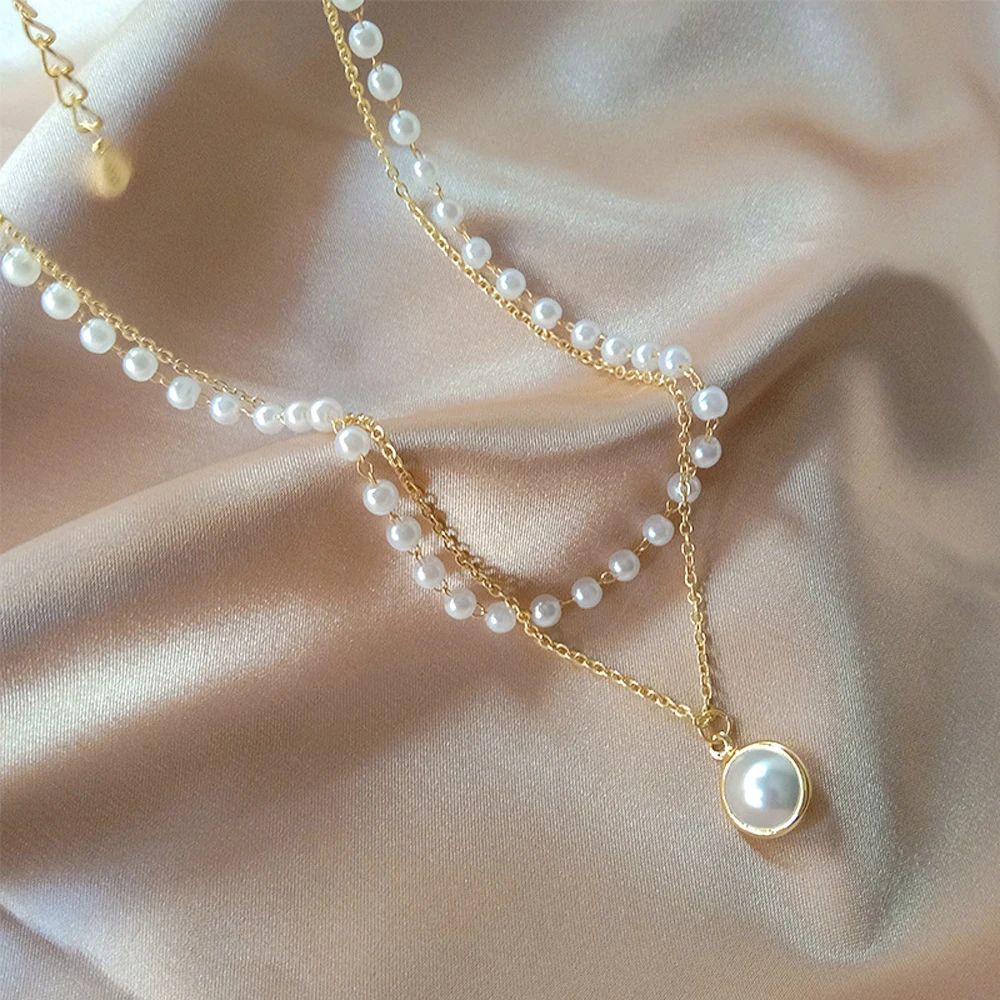 SUMENG 2024 Neue Mode Kpop Perle Choker Halskette Nette Doppel Schicht Kette Anhänger Für Frauen Schmuck Mädchen Geschenk – Detail 3