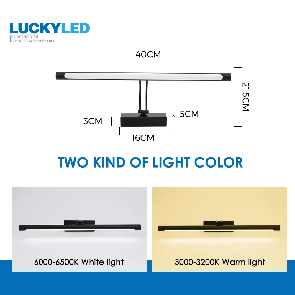 LCUKYELD Led Wall Lights Bathroom Mirror Light 8W 40CM AC 220V 240V 110V Waterproof Sconce Fixture Retro Wall Lamp Black Silver