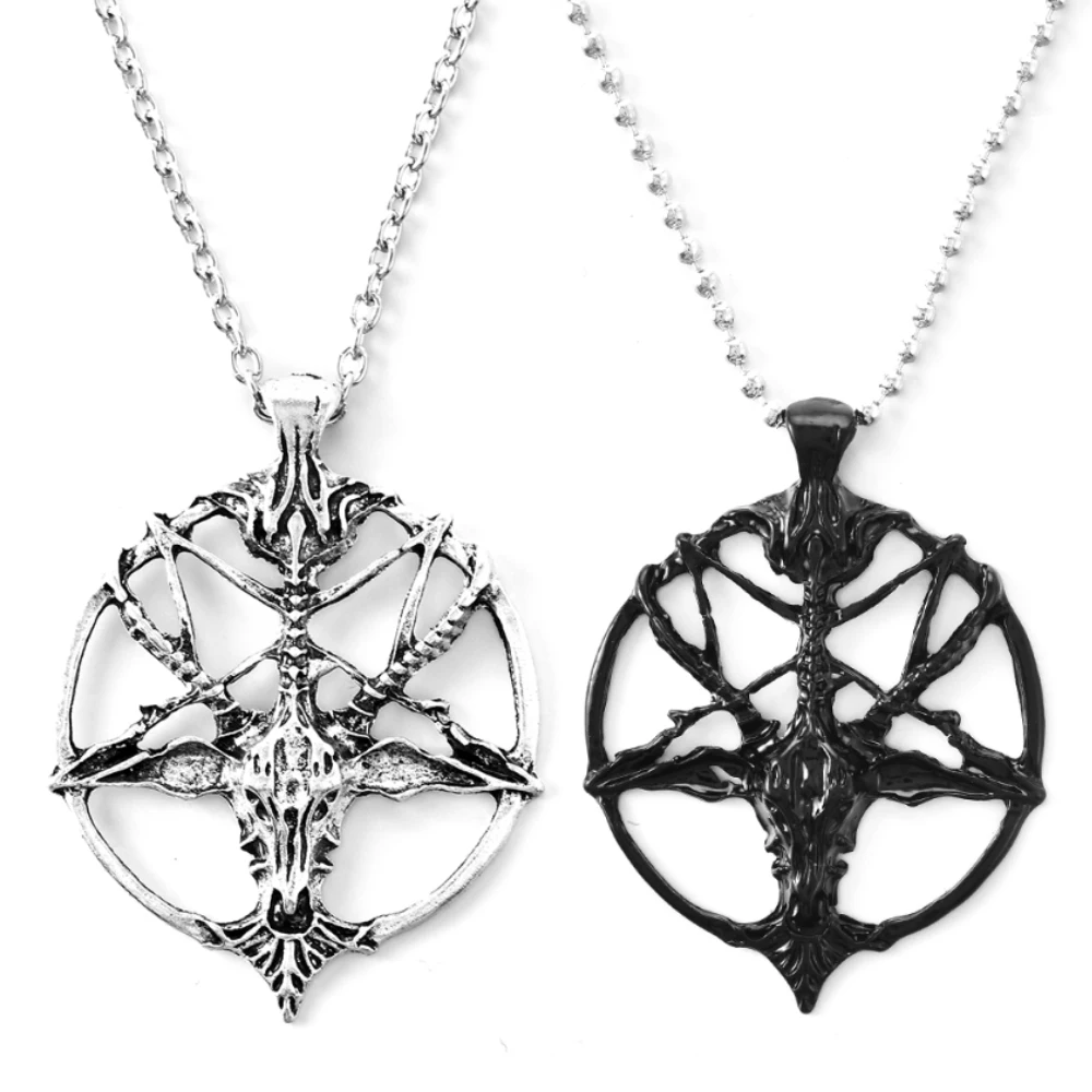 Fashion Vintage Women Men Pentagram Pan God Skull Goat Head Pendant Chain Necklace Jewelry