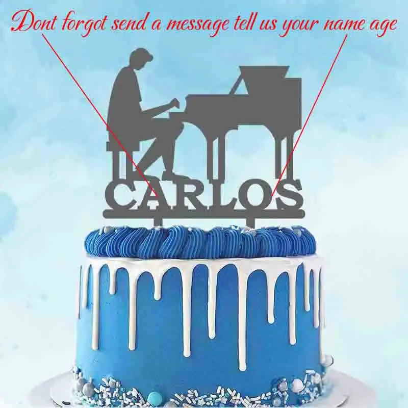 Personalized Piano Cake Topper Custom Name Man Playing Piano Silhouette For Pianist Music Party Cake Decoration Topper