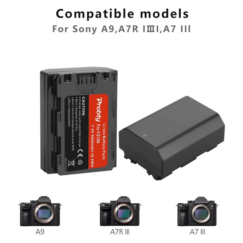 NP-FZ100 NPFZ100 NP FZ100 Battery and Battery Charger Case power bank  for Sony A7 III, Sony Alpha A7R III, A7R IV, A9, A6600