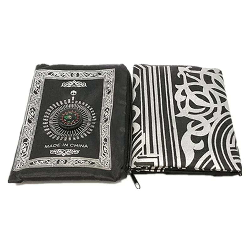 Muslim Prayer Rug Polyester Portable Braided Mats Simply Print with Compass In Pouch Travel Home New Style Mat Blanket 100*60cm