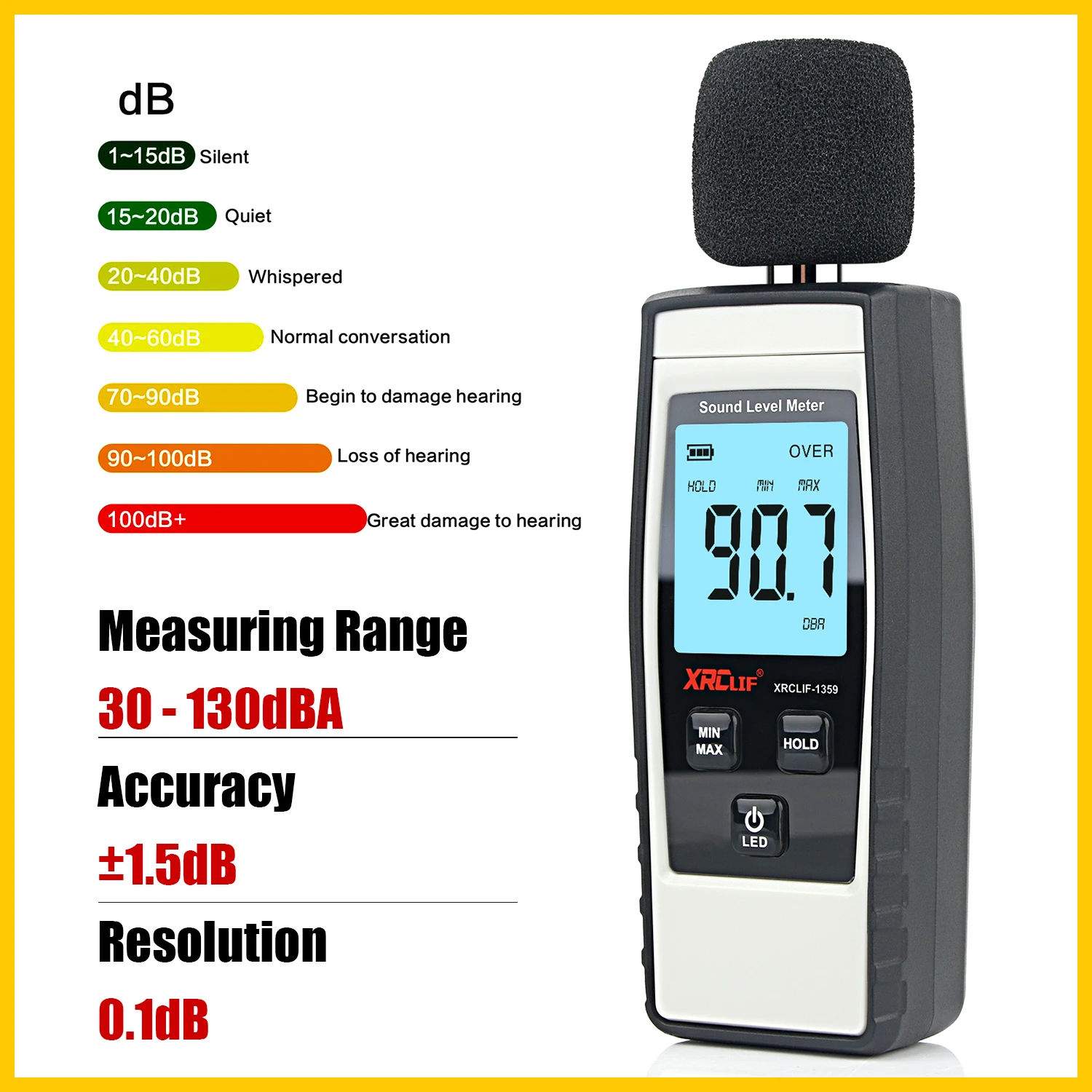 XRCLIF Sound Level Meter Digital DB Level Meter Audio Monitor 30-130dB Decibelimeter Noise Meter