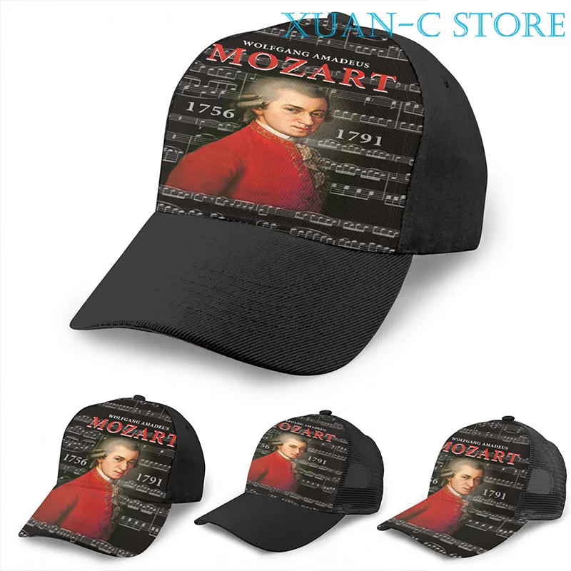 Wolfgang Amadeus Mozart Basketball Cap men women Fashion all over print black Unisex adult hat