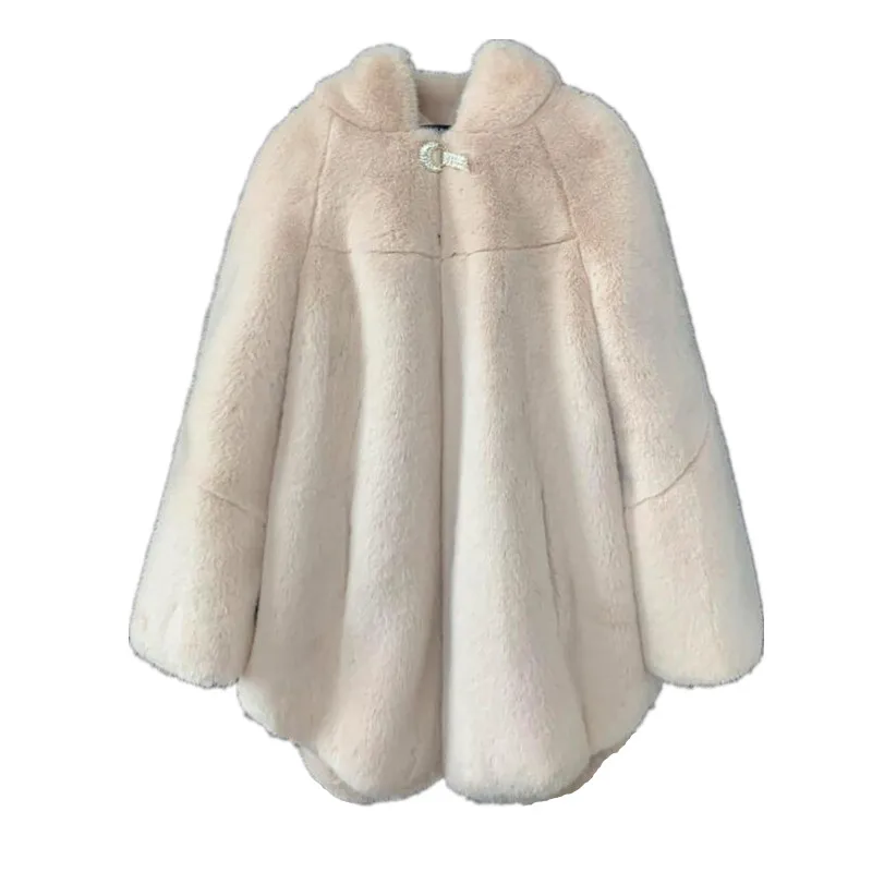 2024 new imitation velvet female mink fur coat whole mink mid-length coat hooded mink fur female