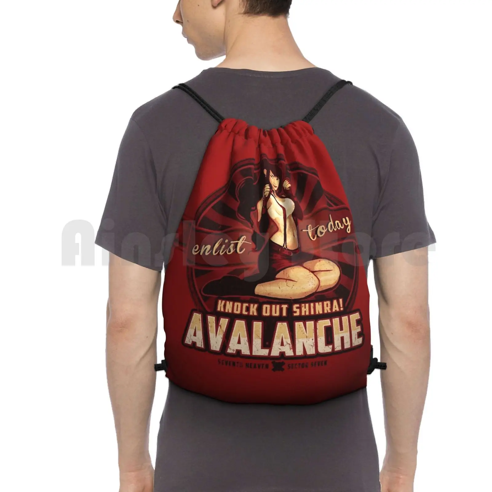 Avalanche Wants You! Backpack Drawstring Bags Gym Bag Waterproof Megan Lara Avalanche Propaganda Ff7 Final Fantasy Final