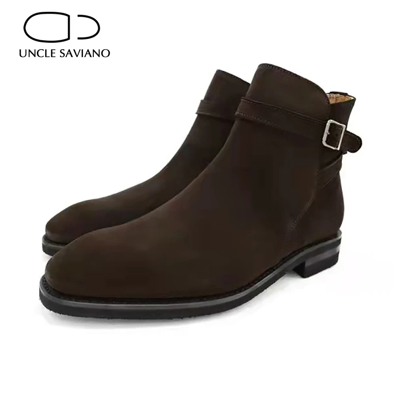 

Uncle Saviano Chelsea Winter Men Boots Shoes Work Best Handmade Cow Suede Shoe Men Add Velvet Non-Slip Fashion Designer Boot