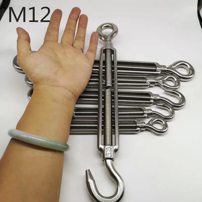 4pcs M12 Hook and Eye Open Turnbuckle 304 Stainless Steel With Working Magnet