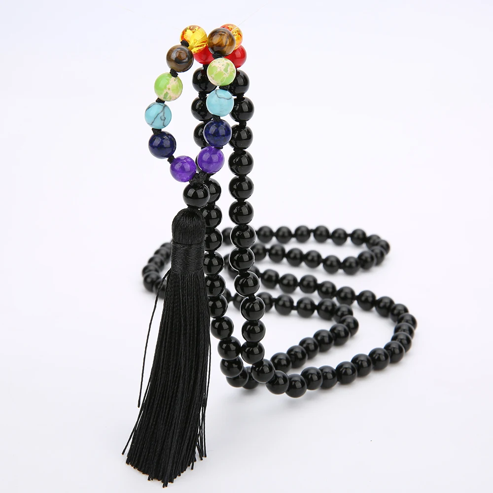 7 Chakra 108 Mala Beaded Knotted Necklace Meditation Yoga Prayer Jewelry Tassel Pendant for Men and Women