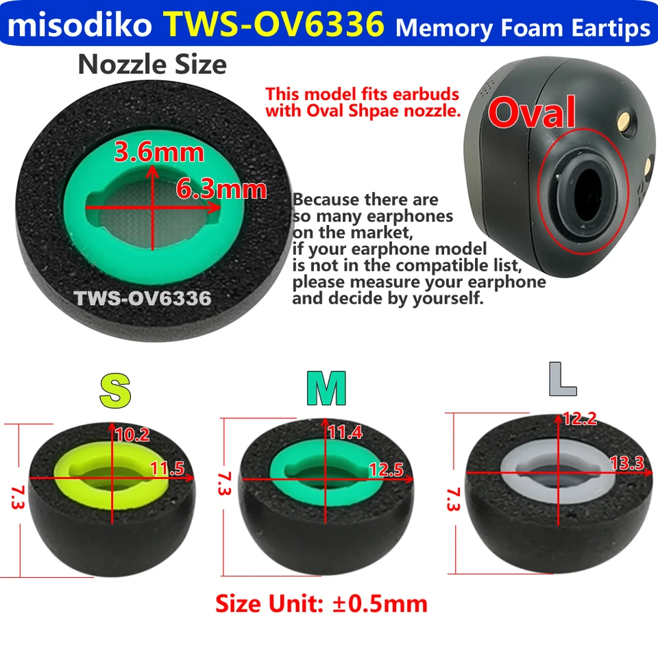 missodiko アップグレードされた楕円形低反発イヤーチップ交換用 Jabra