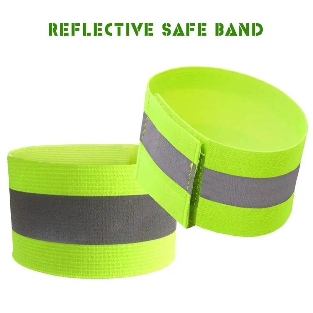 2pcs Reflective Safe Band Strap Wrist Leg Ankle Fluorescent Green Warning Belt Night Running Cycling Jogging Wristband