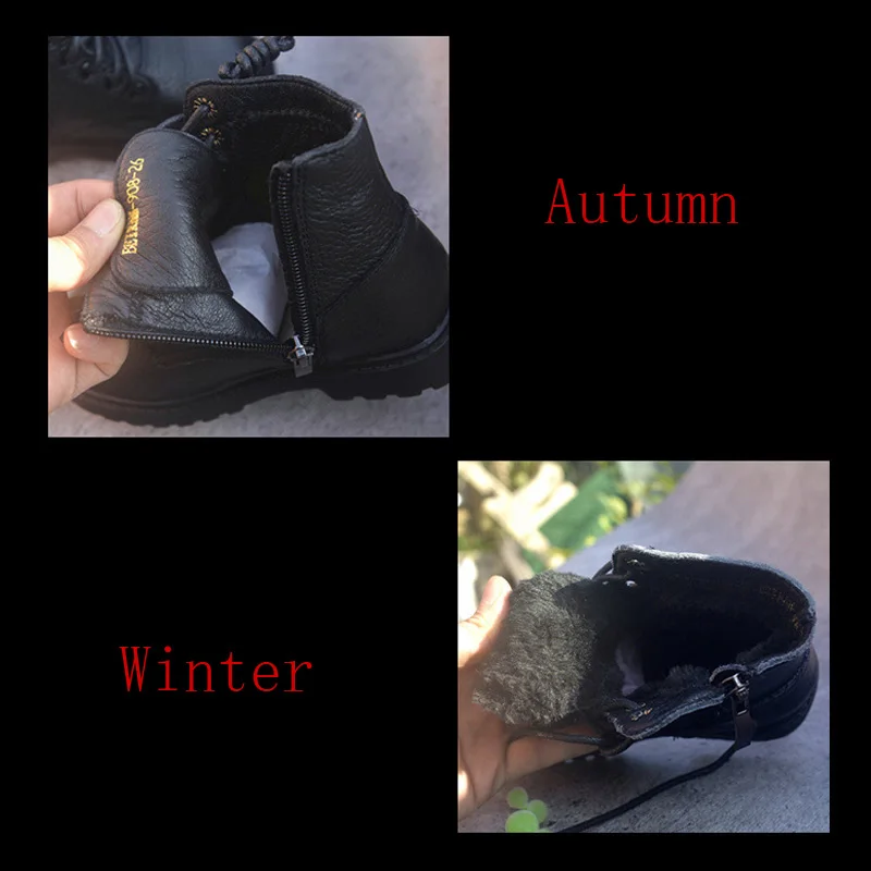 Genuine Leather Kids Boots Boys Girls Snow Shoes Warm Fur Children Ankle Boots  Toddler Boys Quality Cow Leather Winter Sneakers